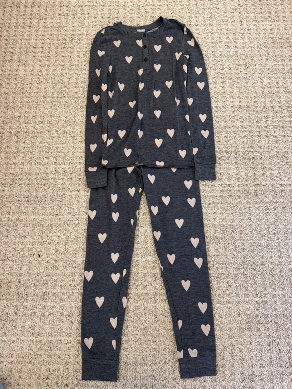 Kids Dark Gray Heart Print Pajama Set - Unbranded